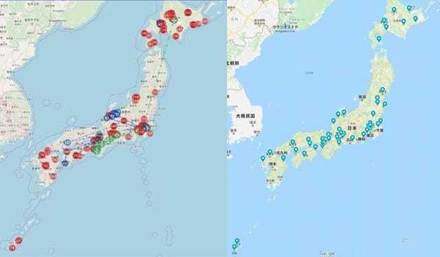 左:コロナ事例マップ
右:5Gエリアマップ