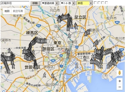 送電鉄塔地図