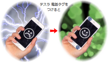 テスラ 電話タグを貼って、携帯電話の有害な電磁波を、体にやさしいエネルギーに